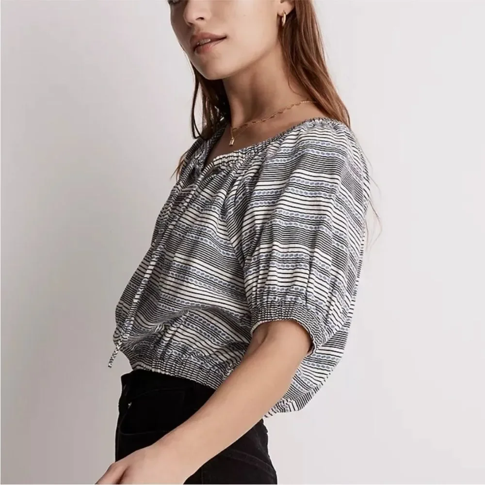 MADEWELL | NEW Jacquard Keyhole Cropped Top Tranquil Ocean Stripe Women’s Medium